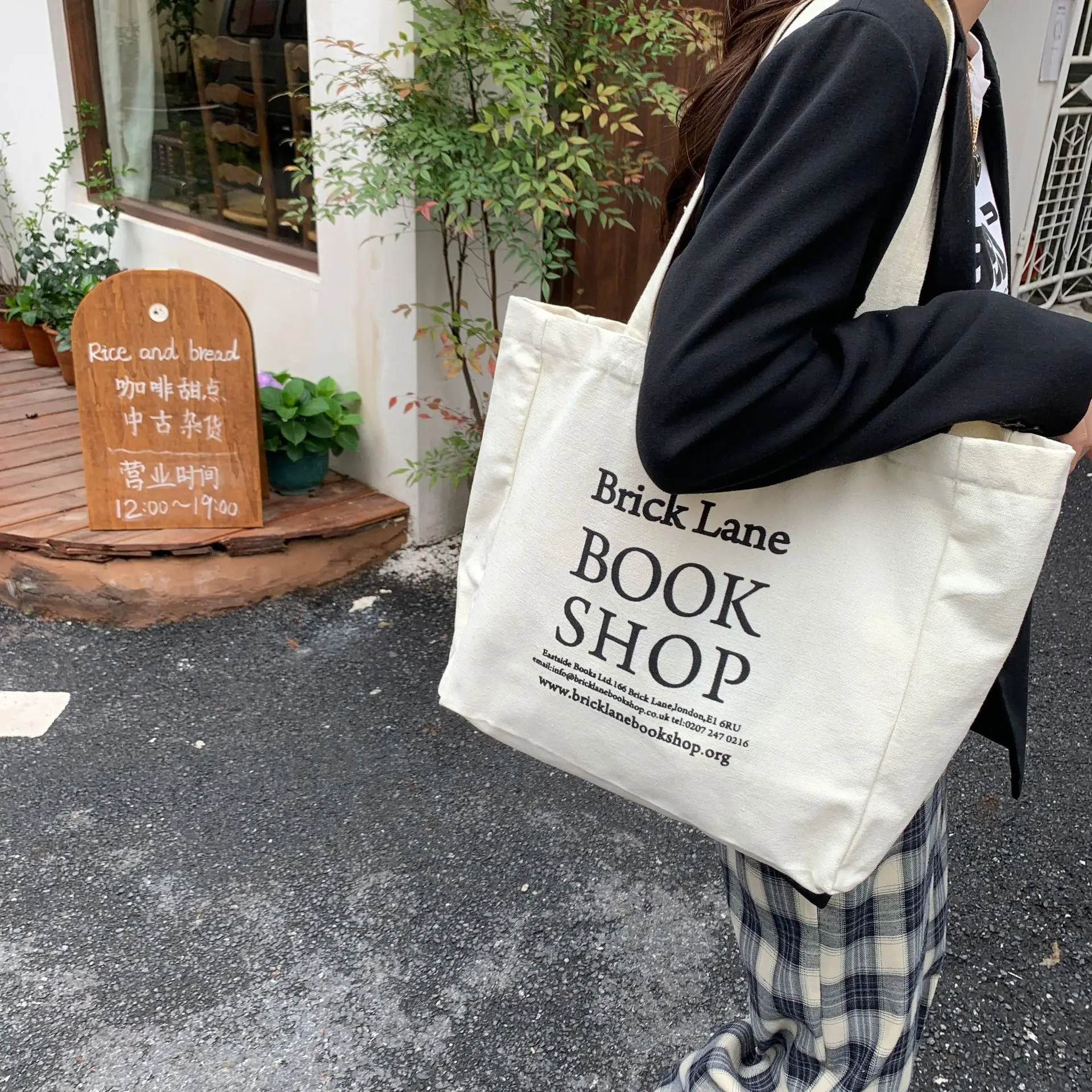 Women's Canvas Shoulder Bag Book Shop Printing Female Shopping Totes Travel Handbags Storage Pouch Bookbags For Young Students