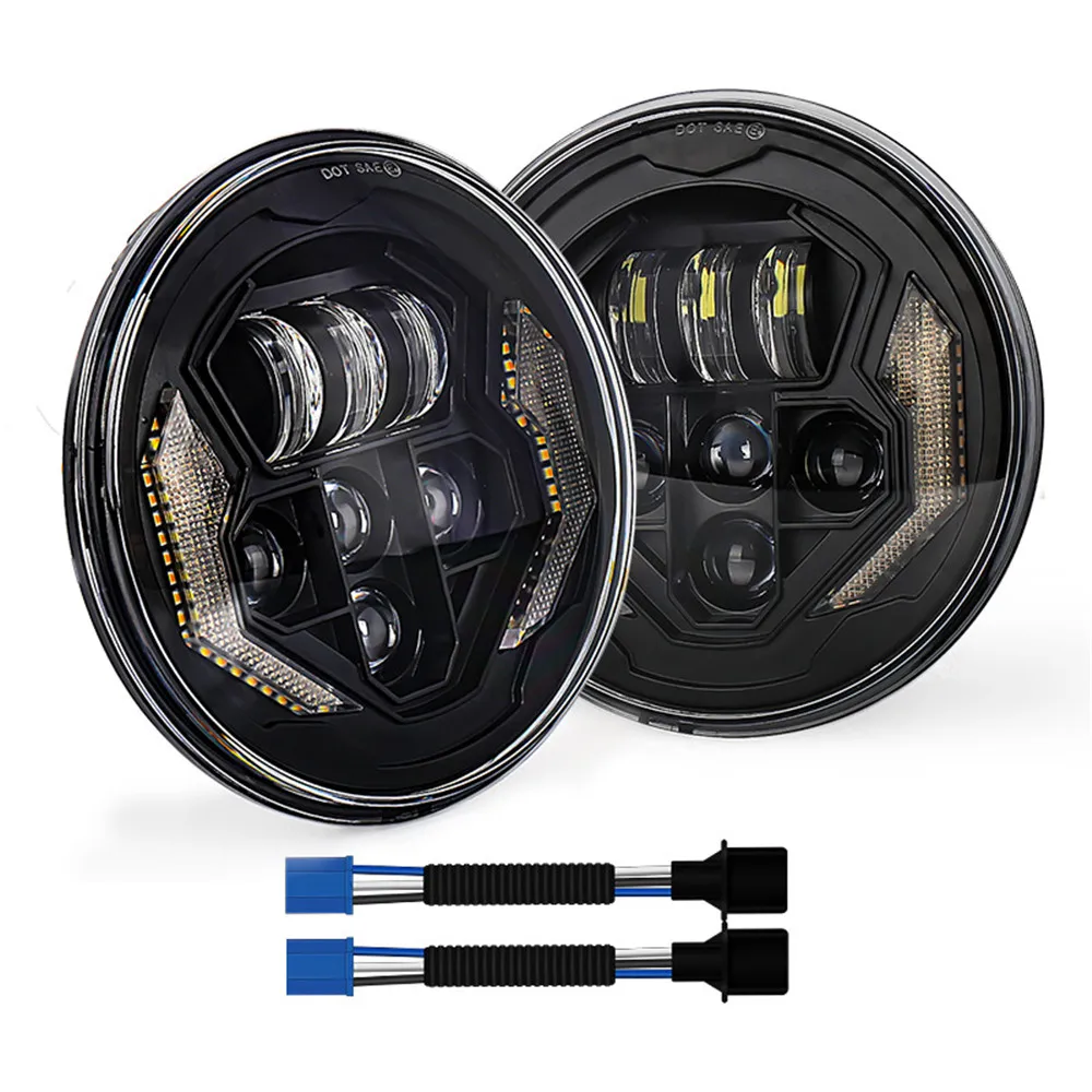 

1Pair 7 Inch Led Headlight Angel Eye DRL Halo Ring Light For Jeep Wrangler JK TL LJ 60W Turn Signal Low High Beam Halo Ring