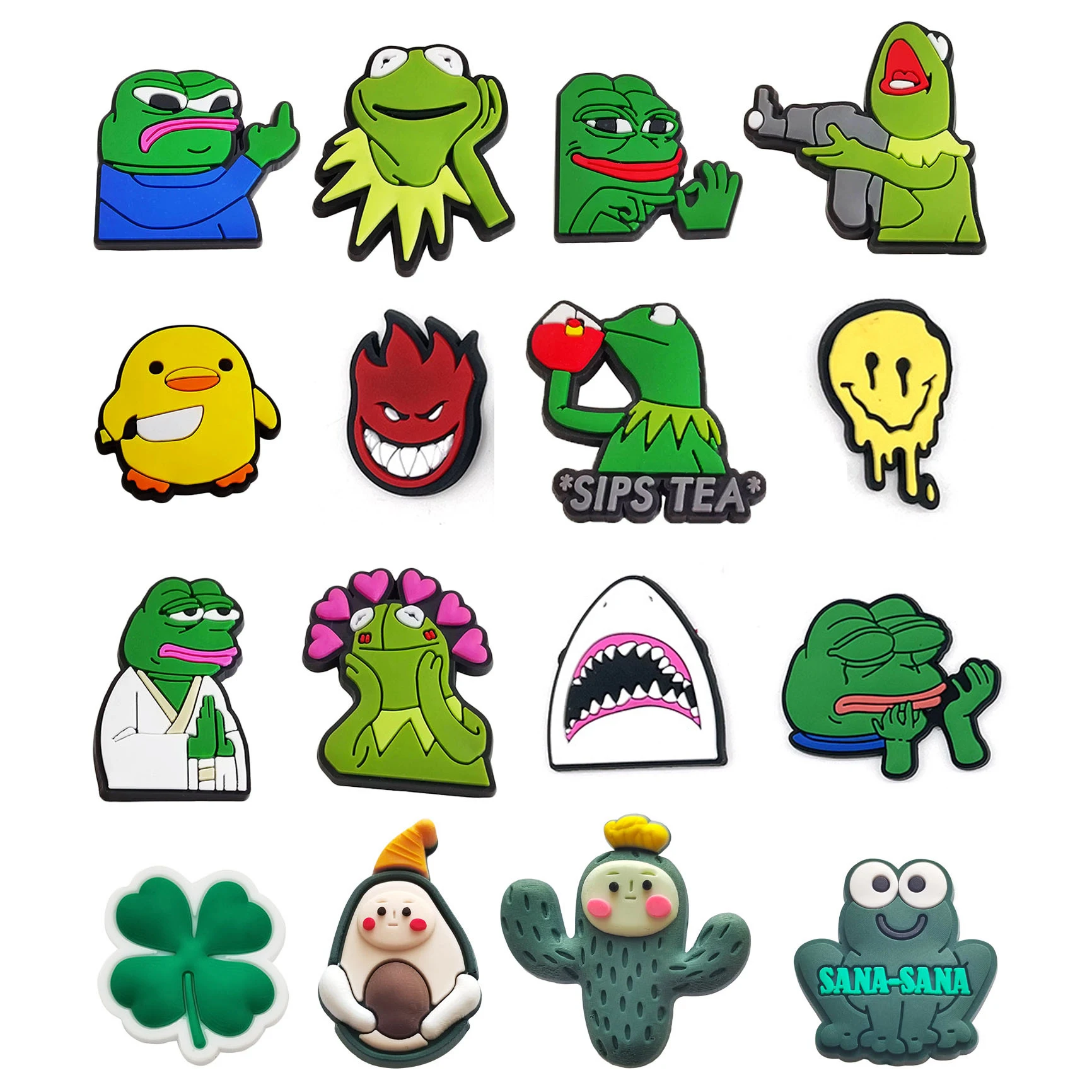 Fashion jibz 1pcs multiple style cartoon Shoe Charms funny DIY Frog clog Shoe Aceessorie Fit croc Sandals Decorate Unisex Gift