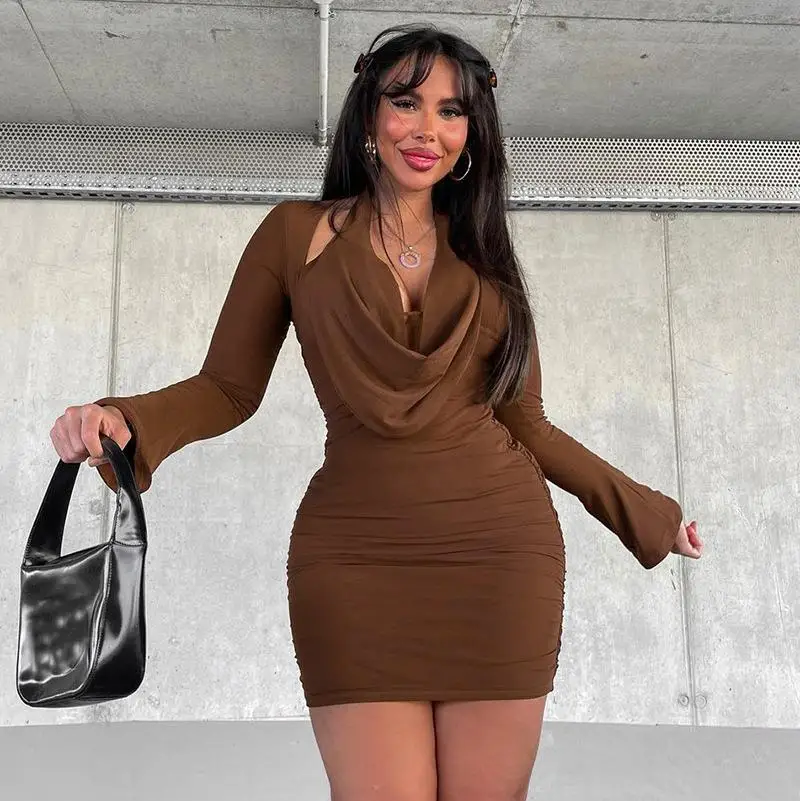 

Women Sexy Bodycon Dresses Evening Party Fall Winter Clothes 2022 Vintage Y2k Luxury Long Sleeve Mini Dress Night Club
