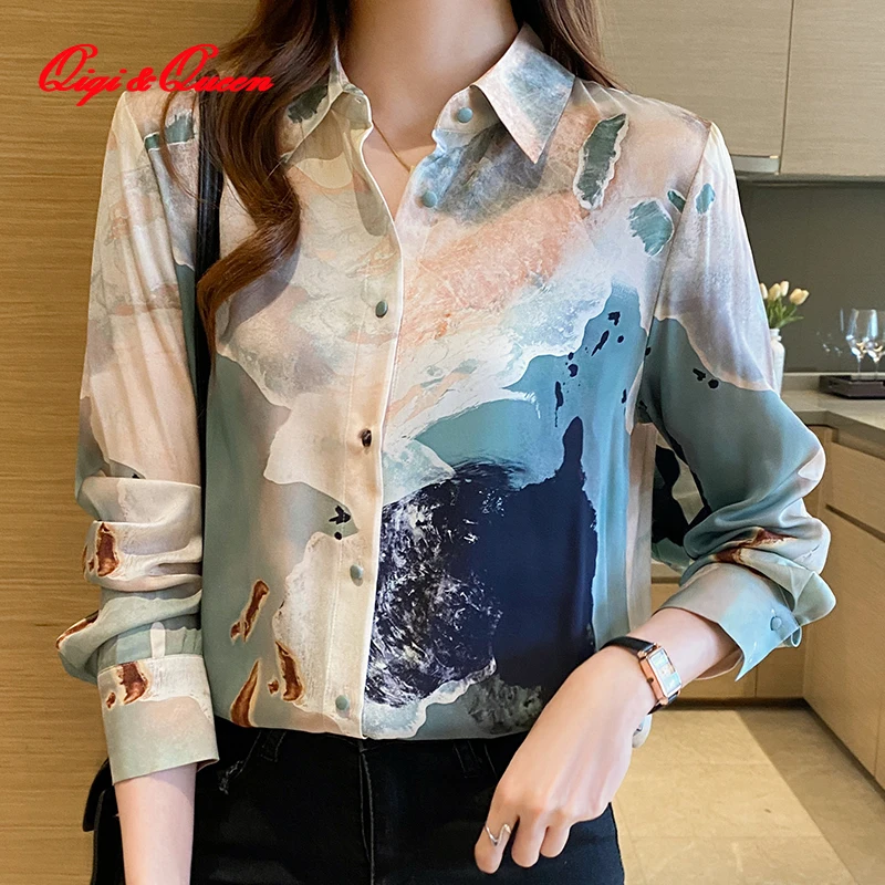 

Модная рубашка Qiqi & queen с градиентом, женская одежда, весна 2023, темпераментная рубашка контрастных цветов с длинным рукавом, топ, блузки, блузки