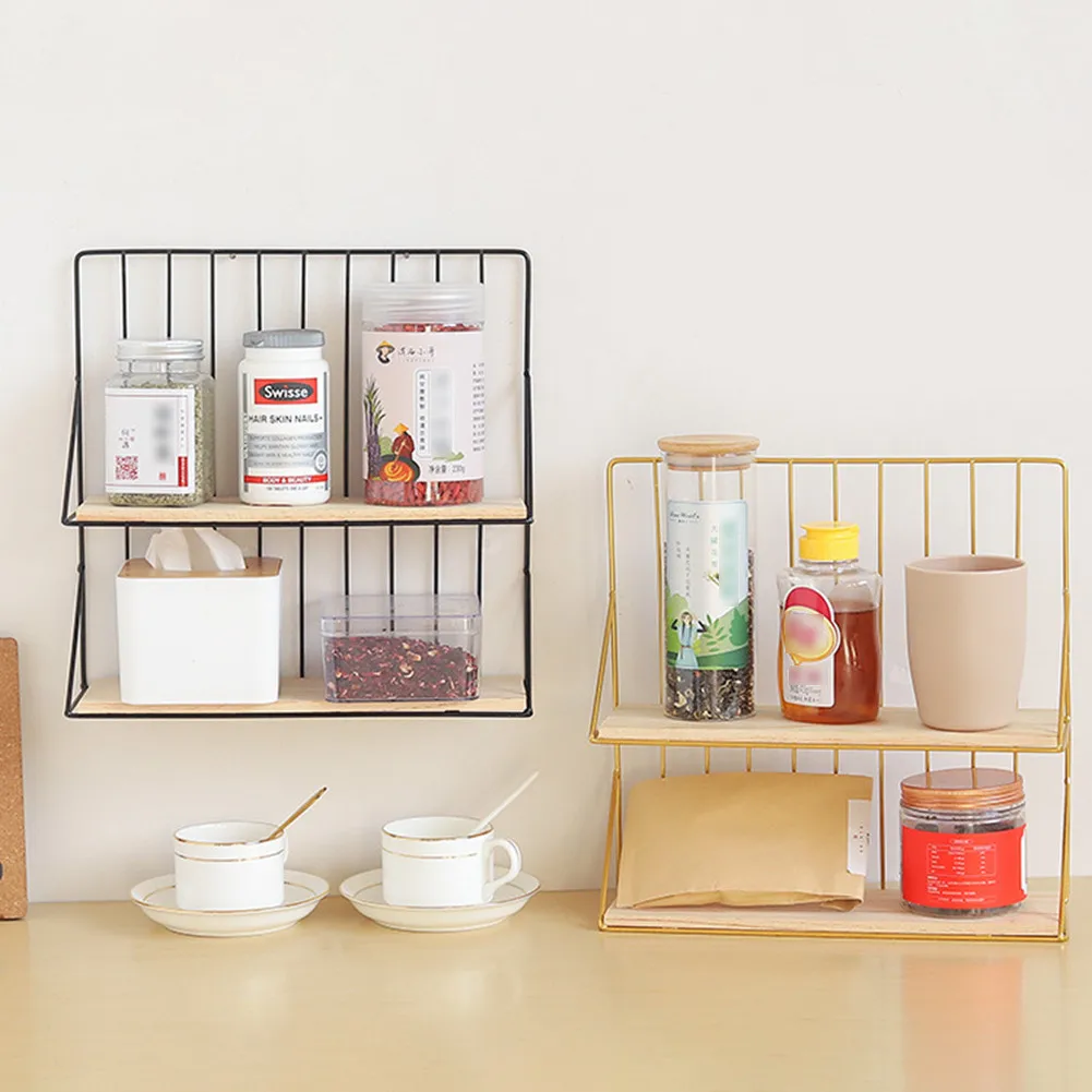 

Double-Layer Iron Bathroom Countertop Shelf Storage Rack Gold Plating Nordic Style Cosmetics Makeup Organizer Basket