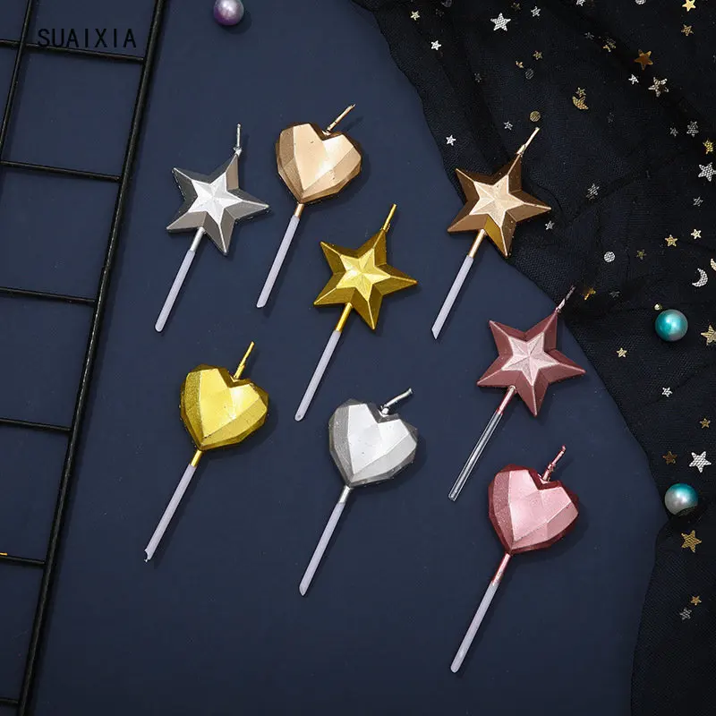 

Birthday Cake Candle Diamond Heart Star Shape Creative 3D Lovely Cupcake Candle Children's Party Decoration