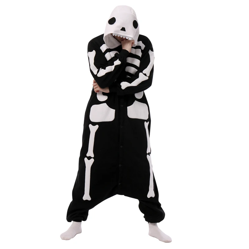 Adult Skeleton Onesie Women Men Kigurumis Animal Cartoon Pajama Homewear Halloween Cosplay Party Costume