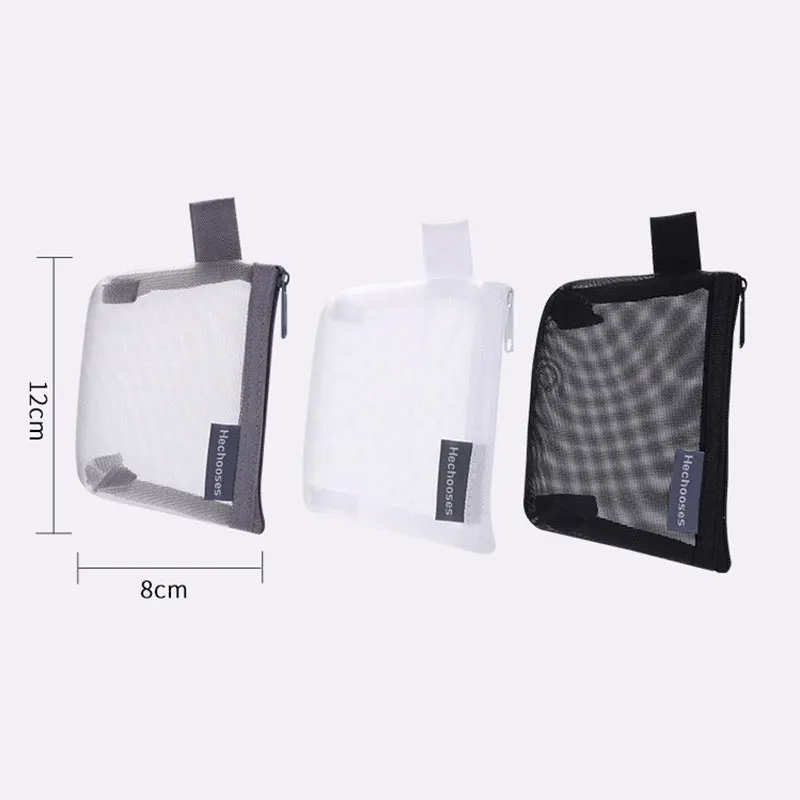 3X Portable Mesh Storage Bag Triangle Coin Purse Travel Bags Holders Organizer Large Capacity Key Bag Card Bag Coin Bag
