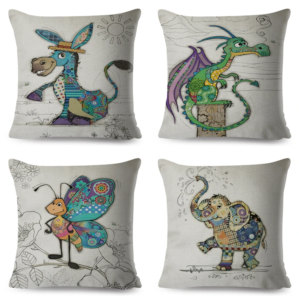 Наволочка в скандинавском стиле с изображением обезьяны собаки кошки кролика