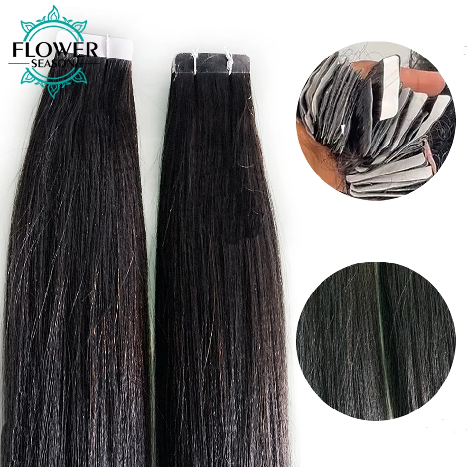 Light Yaki Tape In Human Hair Extensions For Black Women 100% Remy Brazilian Hair Adhesive Invisible Natural Black 40pcs/pack