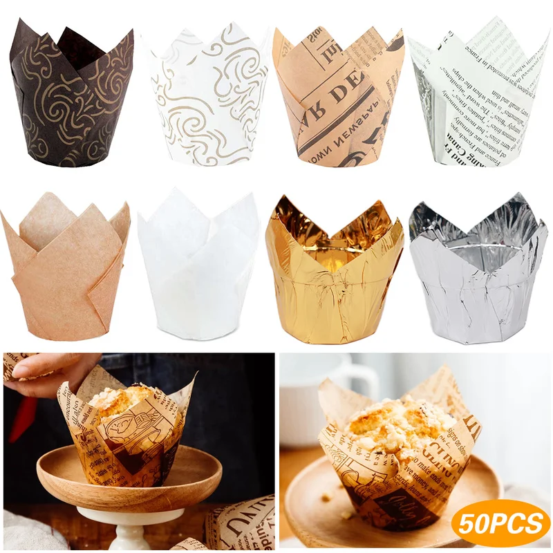 

50PCS Cake Lined Wrapper Cups Greaseproof Paper Lined Packaging Paper Cups Cake Mousse Bread Pastry Tools Baking Supplies