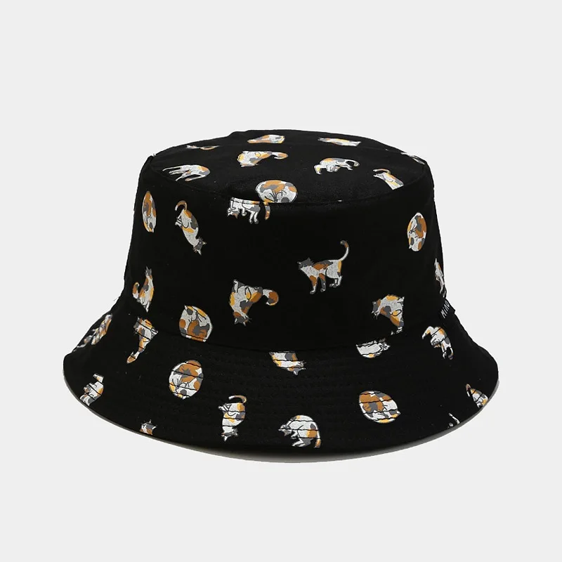 

Cotton Cartoon Cat embroidery Bucket Hat Fisherman Hat outdoor travel Sun Cap Hats for Men and Women 124