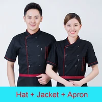black chef jacket restaurant kitchen uniform hotel chefs overalls for the cook bakery mens waiter apron cafe chefs hat