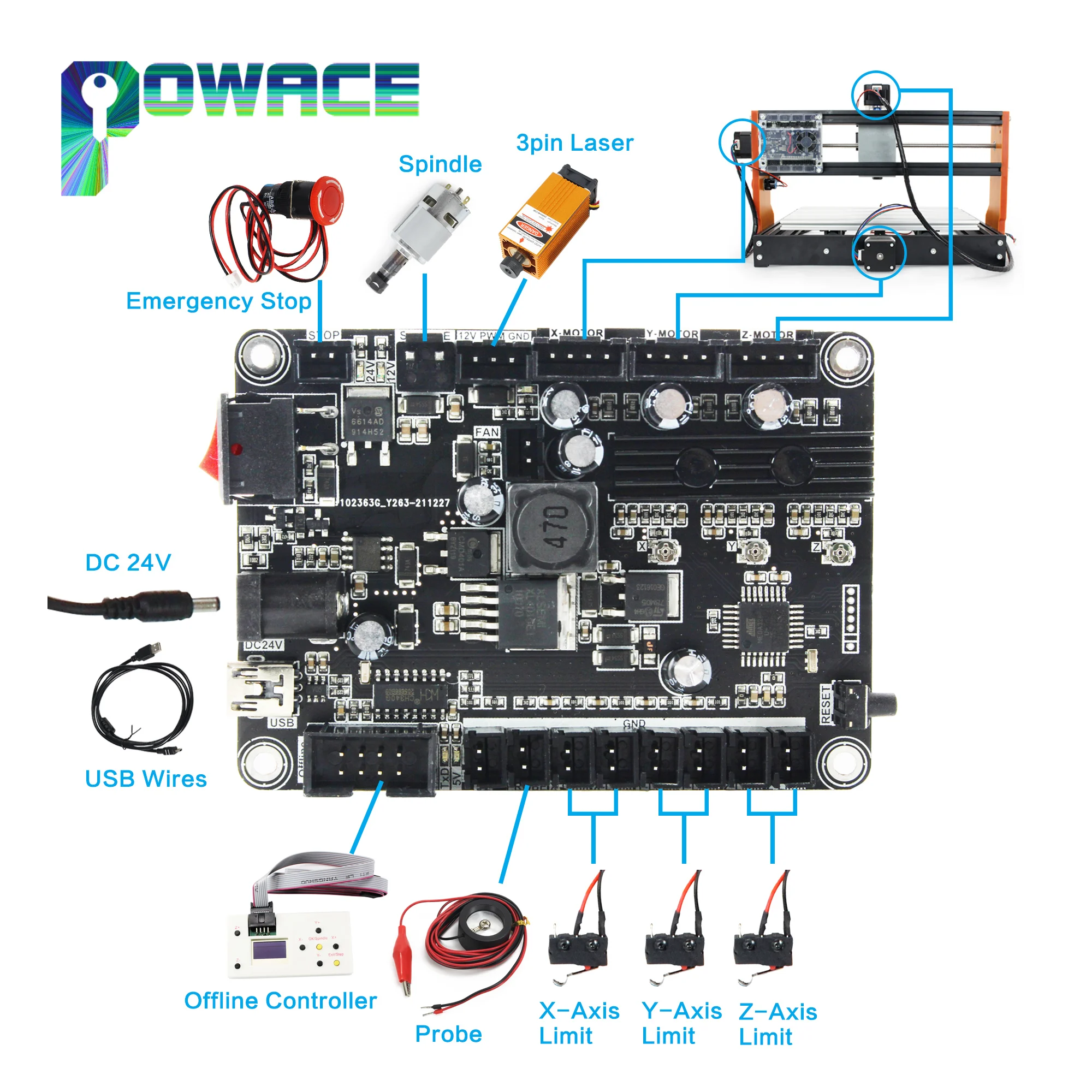 

【Latest Version】3 Axis GRBL 1.1F USB Port CNC Engraving Machine Control Board With E-Stop support laser