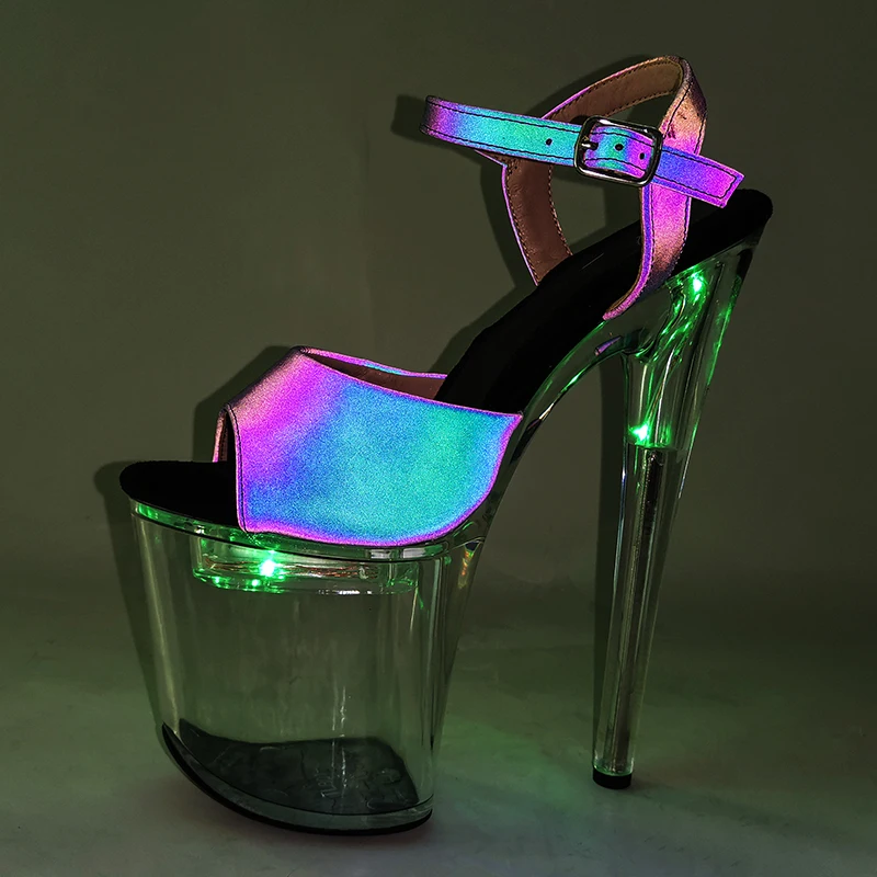 Leecabe 8Inch/20cm holographic PU upper  lady LED Light Up Shoes Glowing  Platform party High Heels Shoes Pole Dancing Shoes