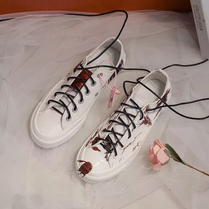 

Casual shoes thick soles waterproof platform graffiti lace-up low top handmade custom canvas shoes women's large size 35-44