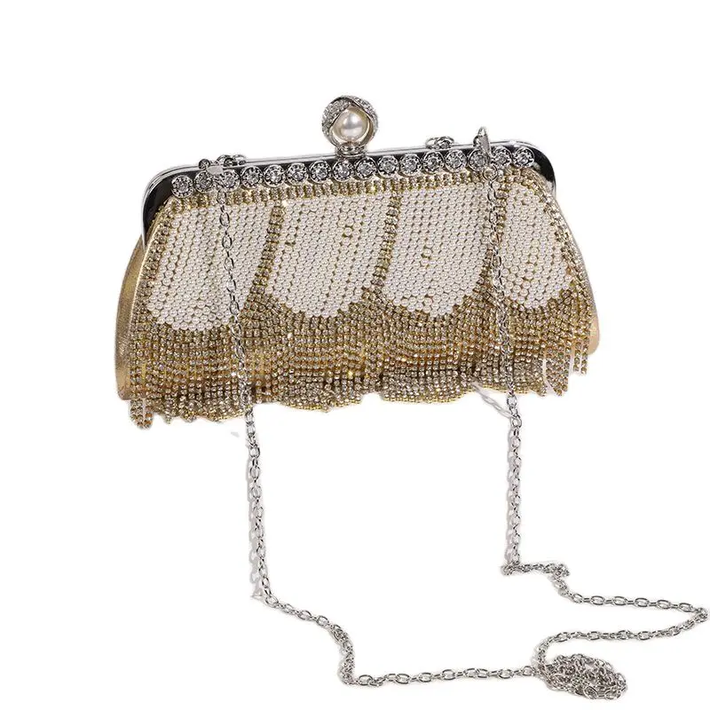 

Sparkling Pearl Banquet Bag Handheld Rhinestone Tassel Evening Handbag Evening Dress Crossbody Shoulder Party Bag