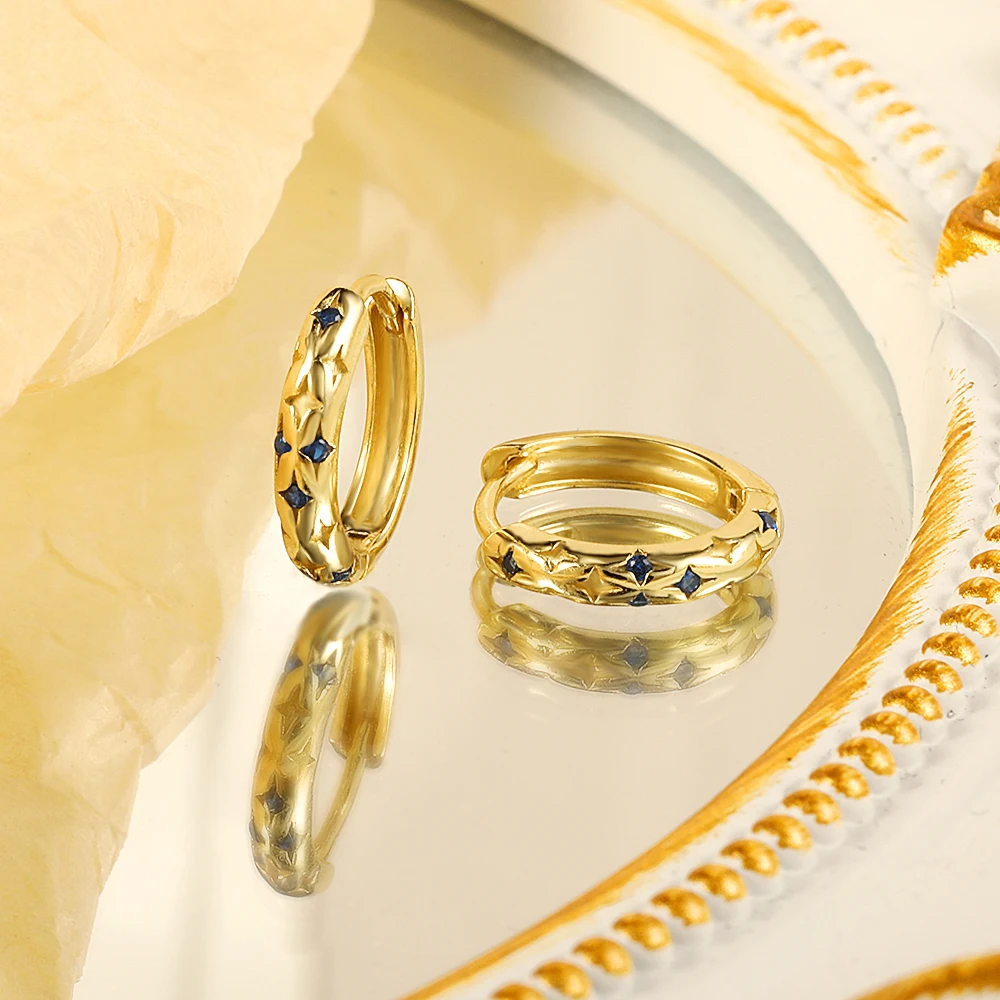 Женские серьги-капельки с цирконом CANNER, позолоченные серьги из стерлингового серебра 925 пробы с синей звездой на хрящевой основе, ювелирные украшения