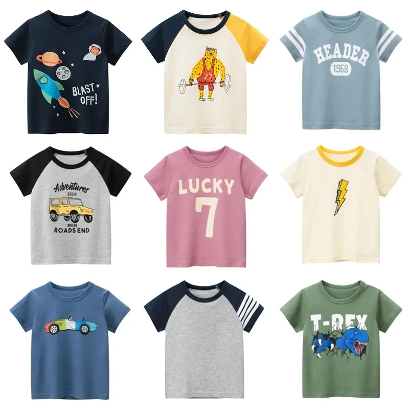 

Boys Cartoon T-shirts 2022 New Children Summer Short Sleeve T-shirt Tops 100% Cotton Clothing KidsT Shirt For Boys 2-8Years