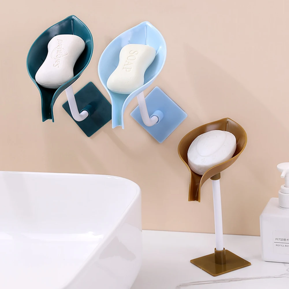 

Soap Dish Holder with Drain Double-sided Adhesive Soap Dish Leaf Shape Self Draining Stop Creative Soap Tray for Shower Bathroom
