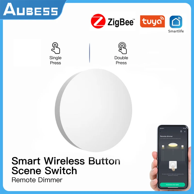 

AUBES Tuya ZigBee Scene Switch Multi-scene Linkage Wireless Smart Button Remote Control Smart Home Zigbee Gateway Need