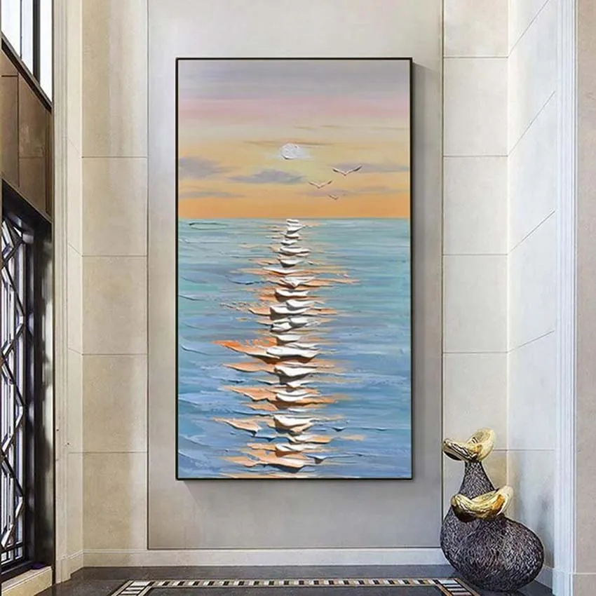 

Hand Painted Oil Painting On Canvas Wall Art Decor Sea View Sunrise Home Mural Living Room Bedroom Hanging Poster Frameless