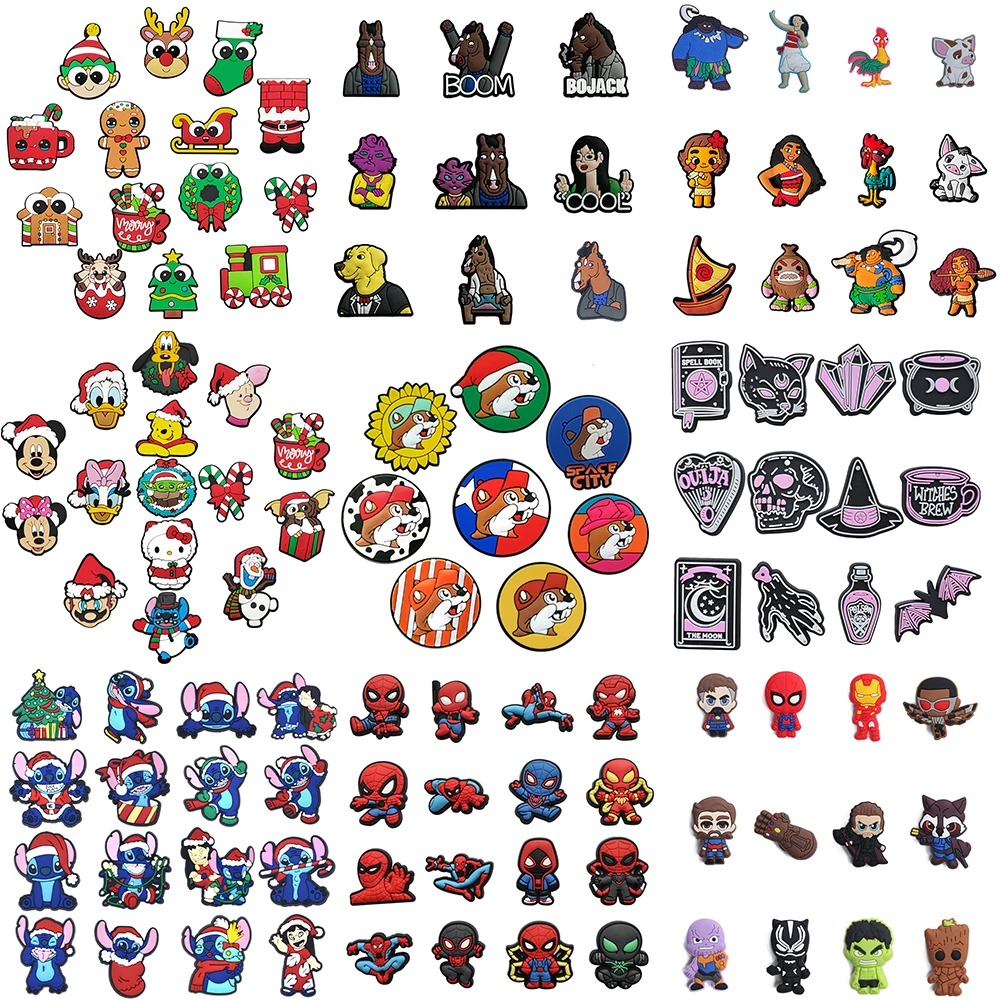 

8~16pcs/set Stitch Christmas Disney Marvel Heroes PVC Shoes Charms Fit Croc Shoes/Wristbands Party Birthday Gifts Croc JIBZ