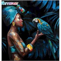 gatyztory diy painting by number woman and parrot hand painted adult art drawing on canvas gift pictures by numbers kits home de