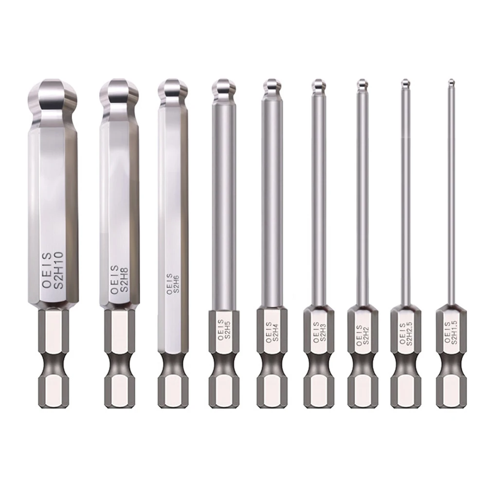 

1PC 75mm Ball End Screwdriver Bit Alloy Steel Hexagon Socket Screwdriver Bit Repair Hand Tools H1.5-H10 Magnetic Batch Head