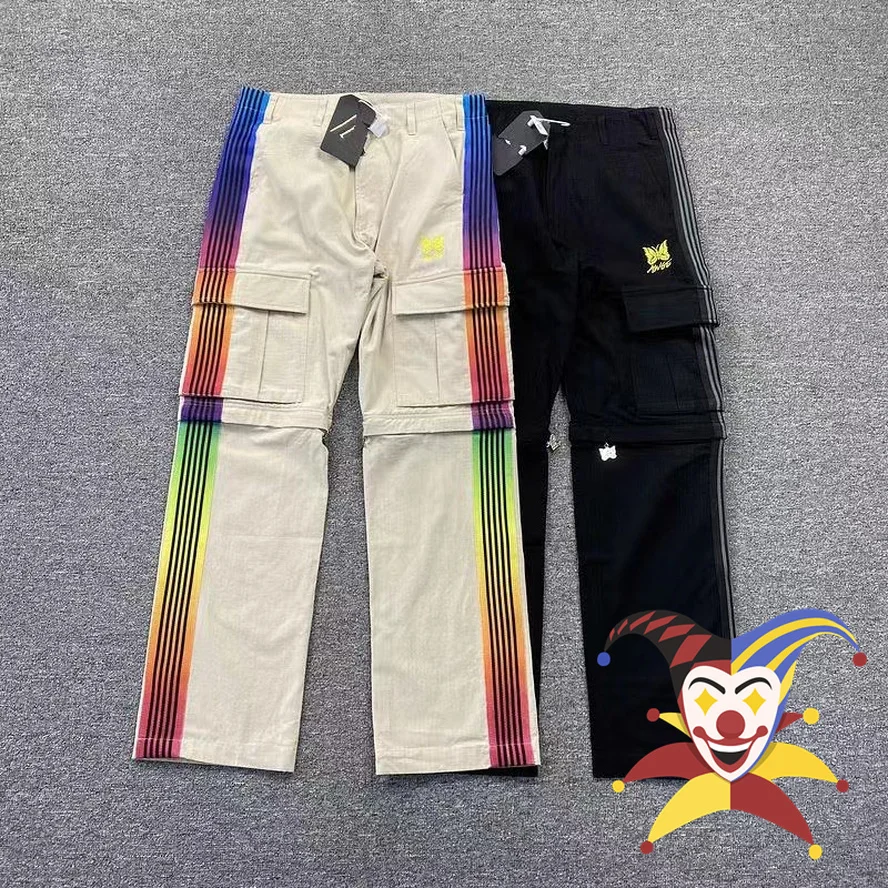 

Needles AWGE Pants Men Women Embroidery Butterfly Needles Pants Rainbow Stripe Cargo Sweatpants