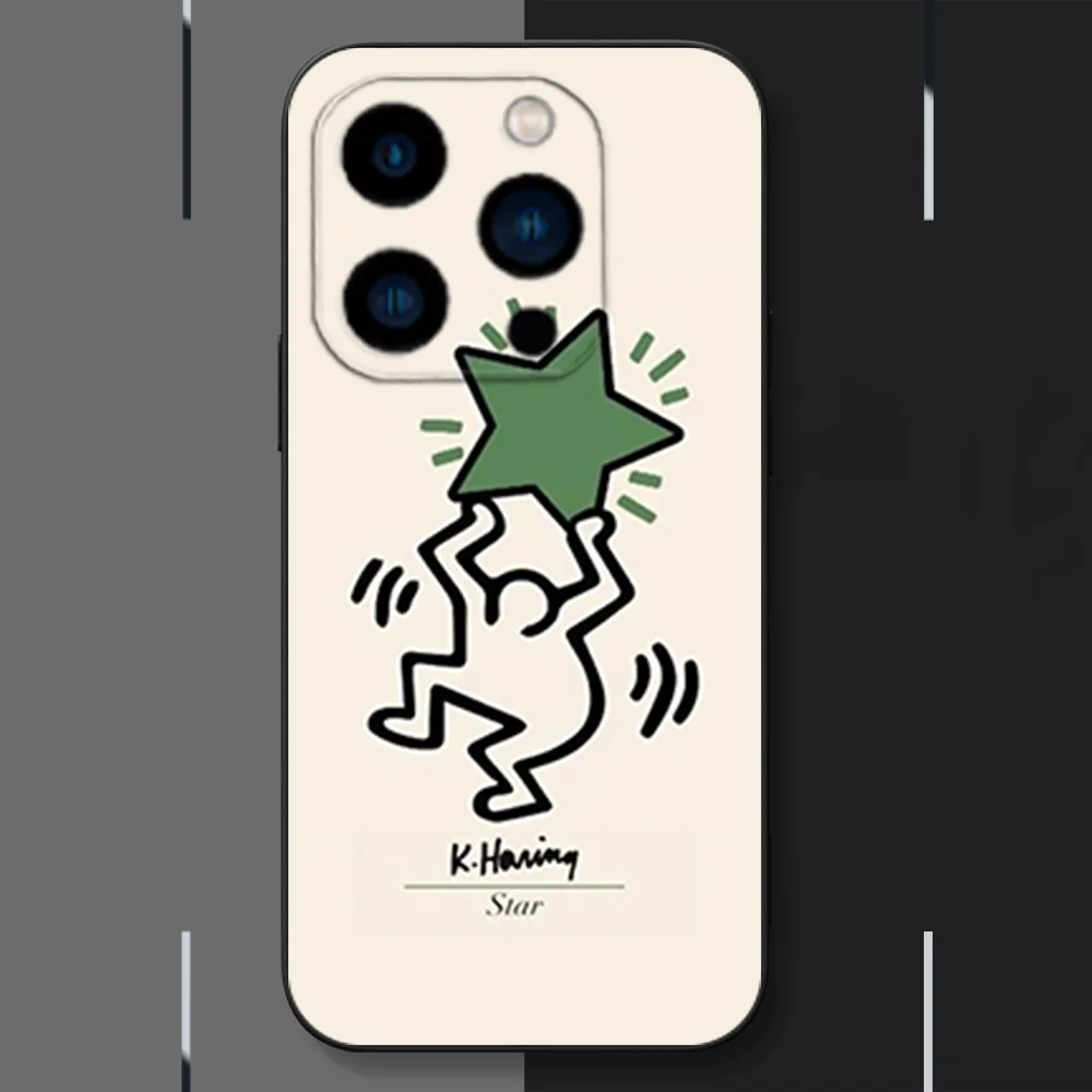 Чехол для телефона Artist K-Keith H-Haring iPhone 12 11 13 14 15 16 Max Pro Plus черный мягкий силиконовый