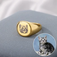 custom pet photo rings for women stainless steel signet ring men personalized dog cat portrait ring pet lover jewelry gift