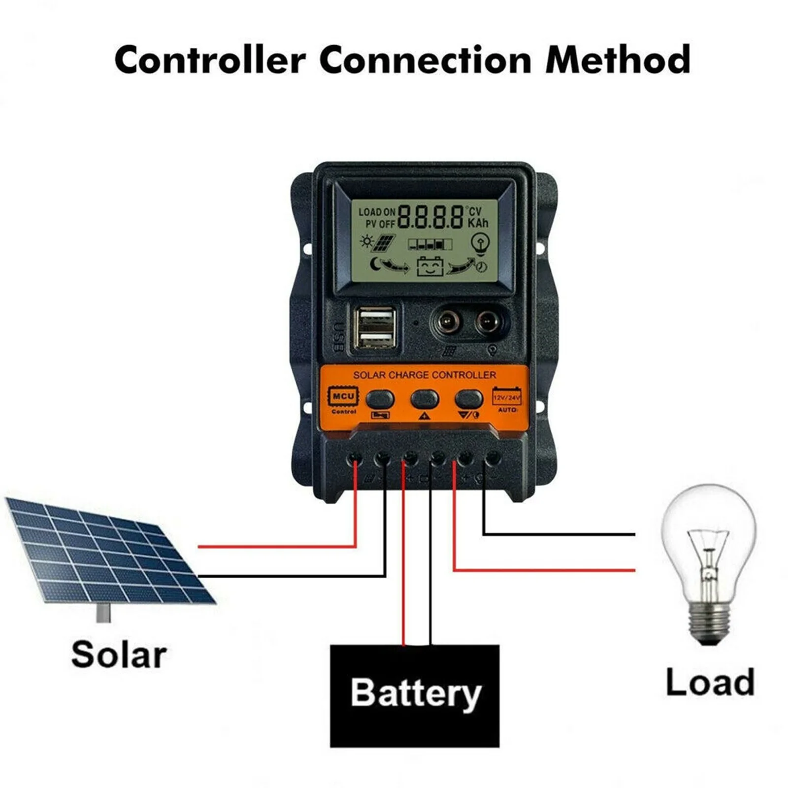 

PWM Solar Charge Controller 12V 24V 30A Solar Controller Solar Panel Battery Regulator Dual USB 5V LCD Display