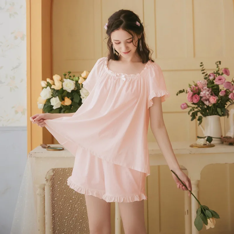 Roseheart Sexy Women White Pink Blue Sleep Nightwear Suits Night Bow Pajama Sets Sleepwear 2 Pieces Backless Shorts Homewear