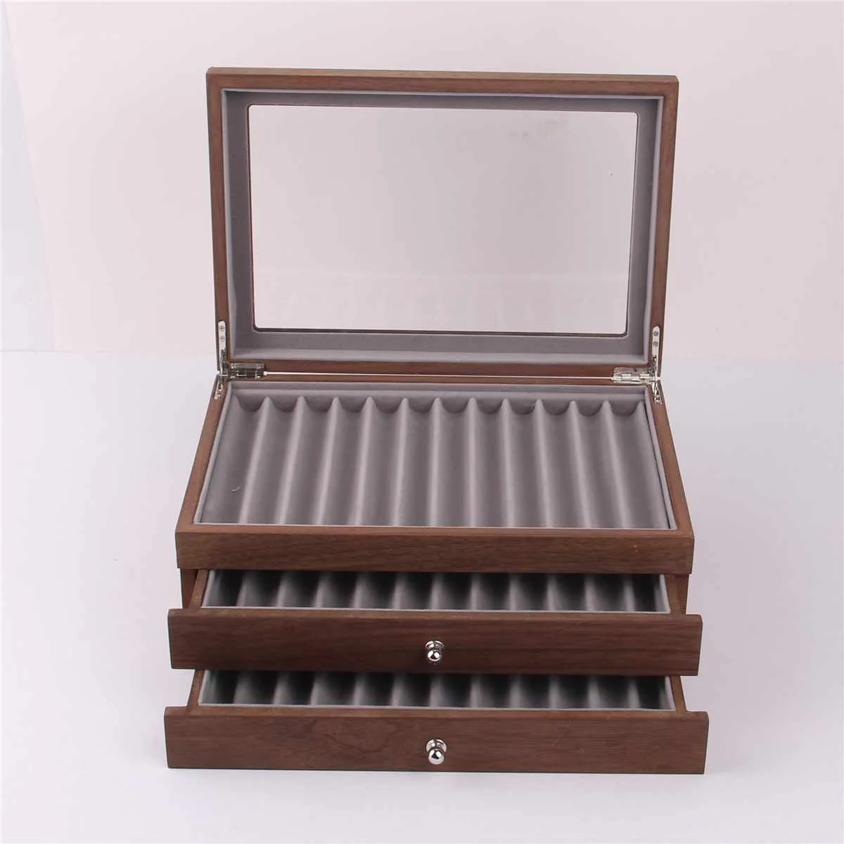 

34 Slots Wooden Pen Box Pen Wood Display Case Holder Storage Fountain Pen Collector Organizer with Transparent Window Decor