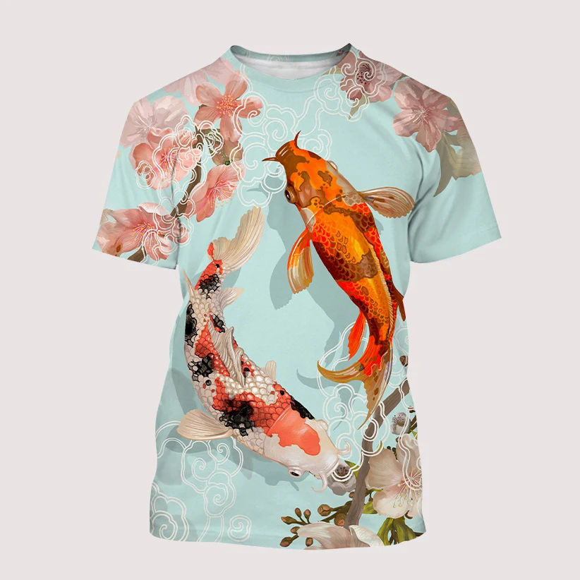 

2022 Lucky T-Shirts Koi Fish Art 3D Print Streetwear Men Women Fashion O-Neck Oversized T Shirt Harajuku Kids Tees Tops Clothing