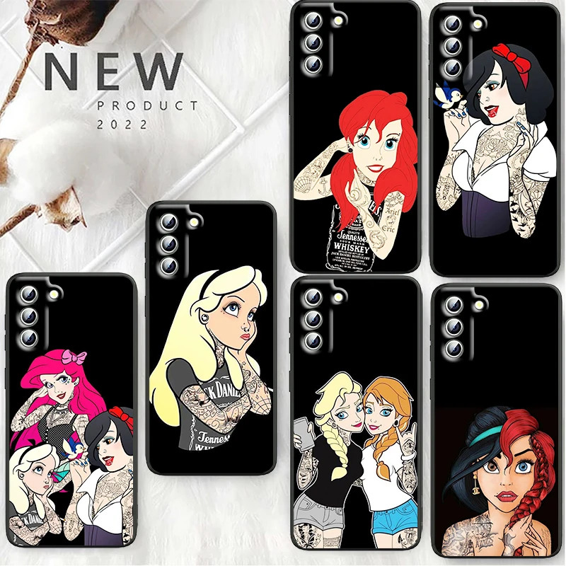 

Disney Princess Tattoo Phone Case For Samsung S22 S21 S20 Ultra FE S10 S9 S8 Plus 4G 5G S10e S7 Edge TPU Cover