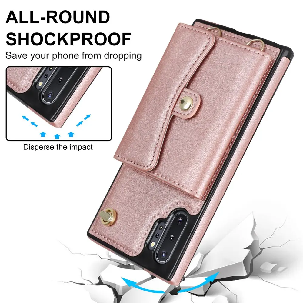 Lanyard Case for Samsung Galaxy Note 10 Plus Case Leather Card Slots Strap Wallet Case for Samsung Note 9 20 Ultra Note10 Cover