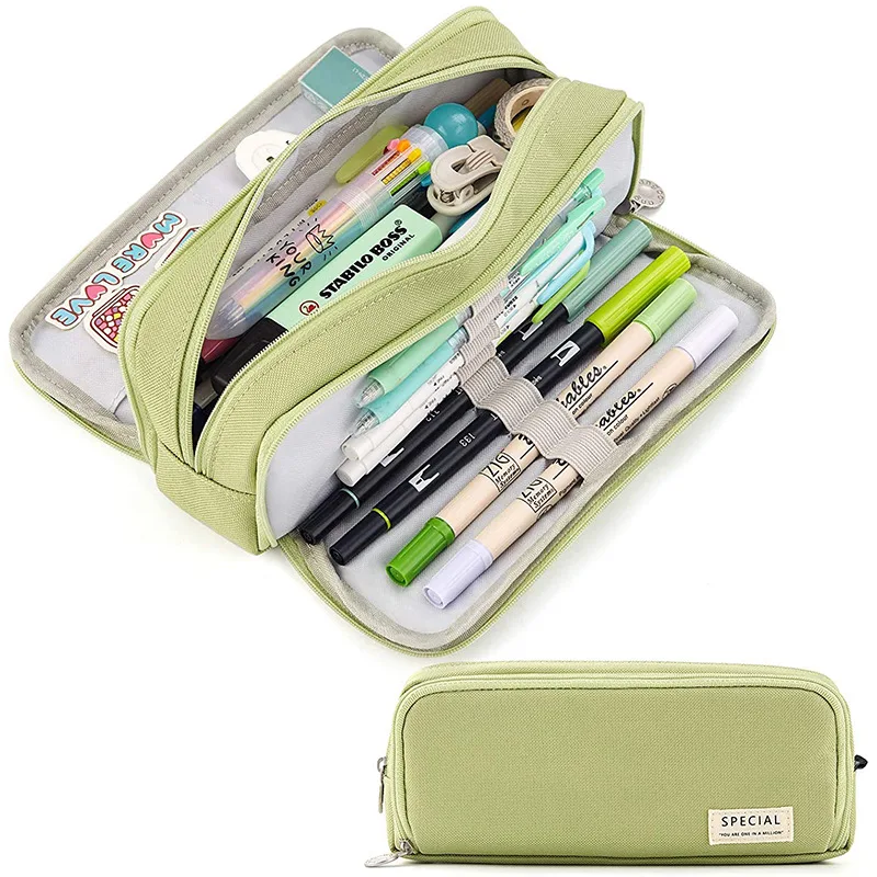 

Simple Multi-layers Pencil Bag Stationery Holder Large Capacity Case for School Students Multi-Functional Zipper Pencil Pouch