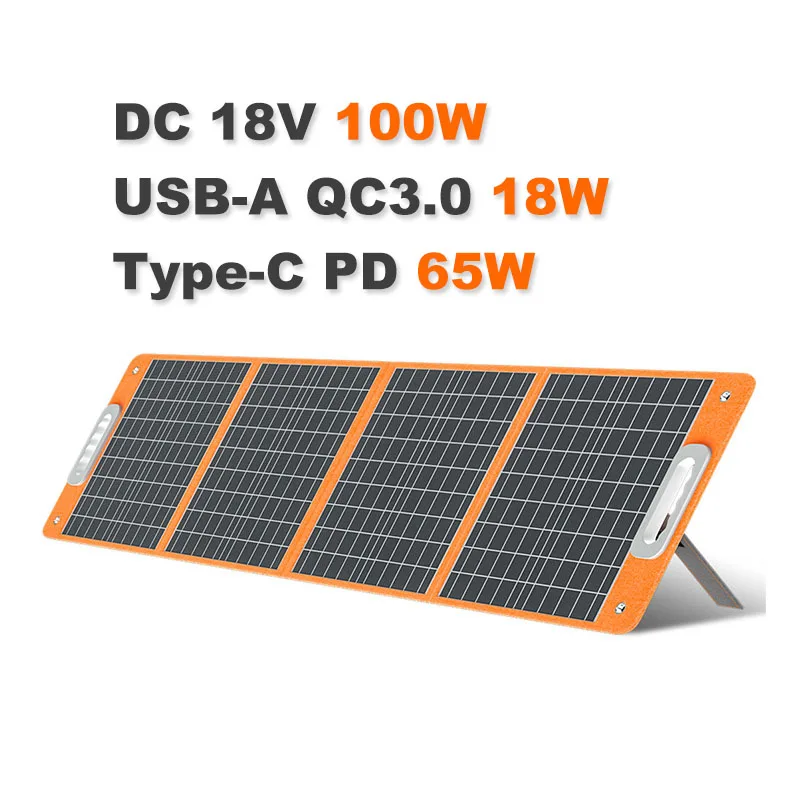 

18V 100W Foldable Solar Panel Portable Solar Charger DC Output PD Type-c QC3.0 for Phones Tablets Camping Van RV Trip