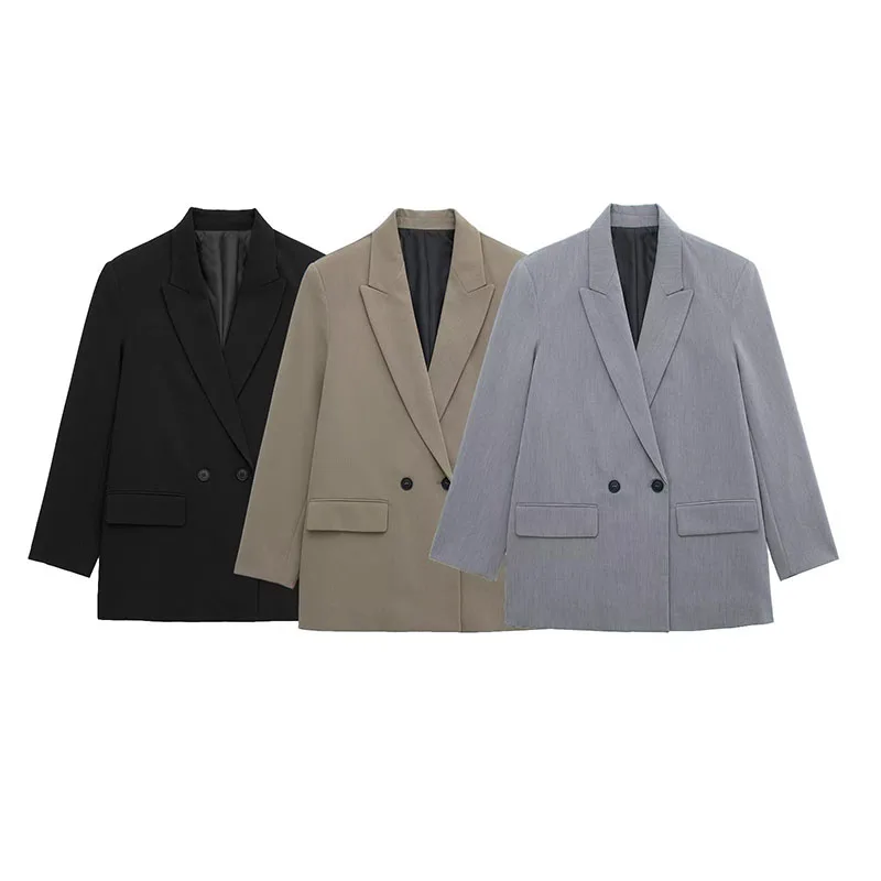 

Однотонные простые шикарные офисные женские блейзеры для женщин, элегантные стильные пальто 2023, женский двубортный облегающий блейзер с длинным рукавом