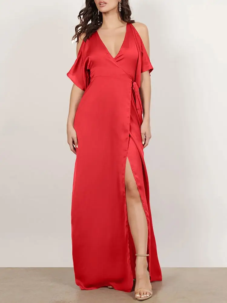 

Celmia женский атласный Длинный Сарафан 2022, летнее Сексуальное Платье макси с открытыми плечами и поясом, элегантное вечернее вечерние с корот...