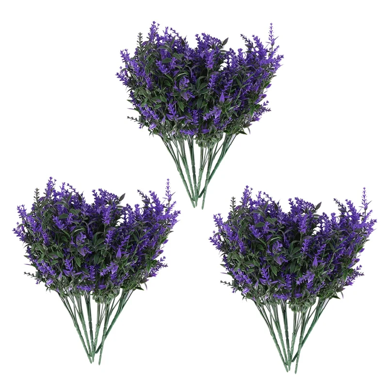 

New-Artificial Lavender Flowers Plants 18 Pieces,Lifelike Uv Resistant Fake Shrubs Greenery Bushes Bouquet Decor(Purple)
