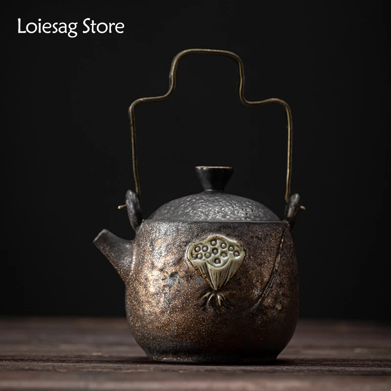 

Loiesag 220ml Japanese Style Gilt Iron Glazed Zen Lotus Tea Pot Ceramic Kung Fu Teapot Retro Hand Mention Pot Bubble Tea Device