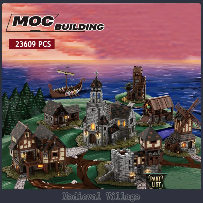 

Ultimate Medieval Fortress Village Building Block Model MOC Castle Bricks Collector Series Street View Toys Gifts