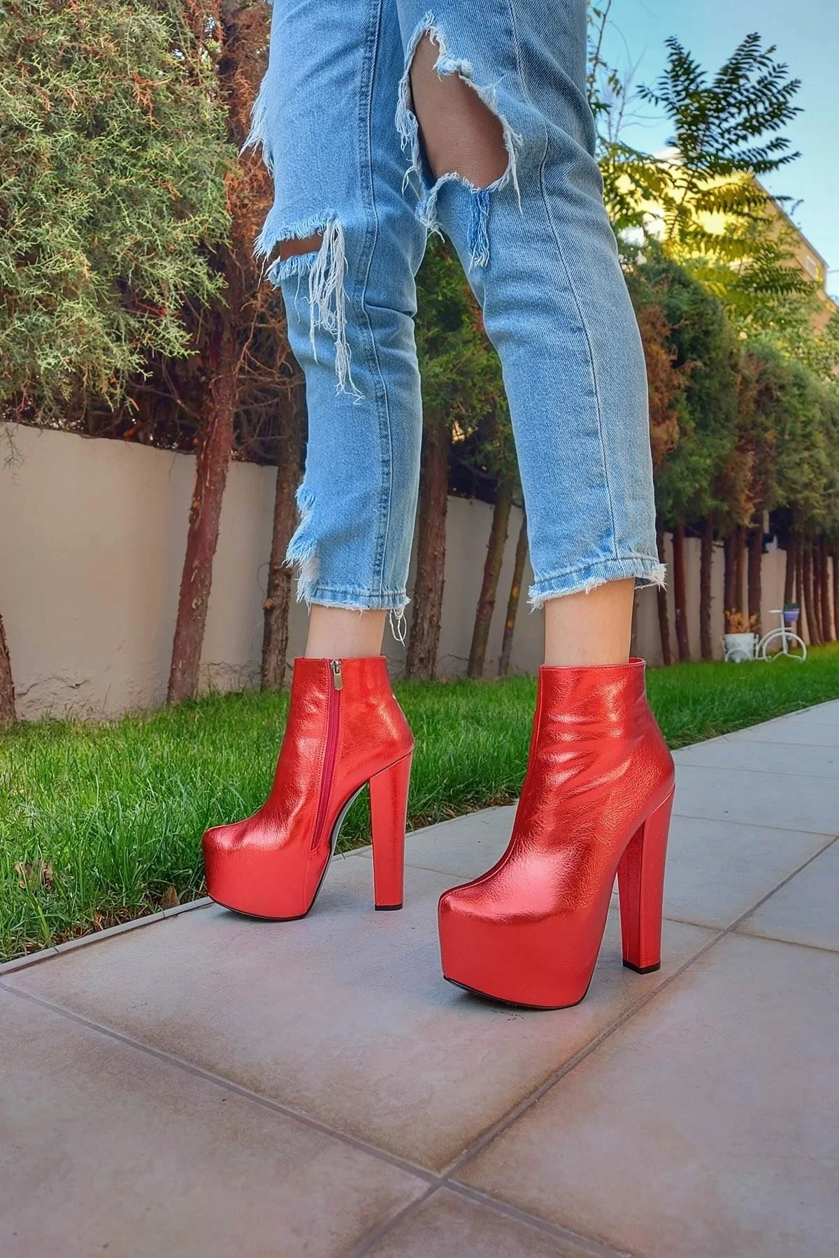 

Tailstock Red Wrinkle High-Heeled Boots