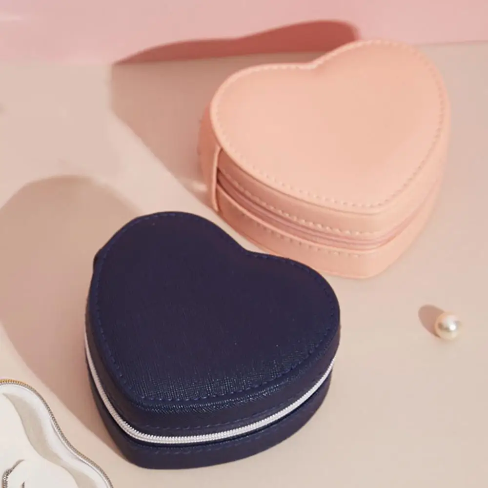 

Jewelry Organizer Portable Storage Heart Shape Design Faux Leather Display Case