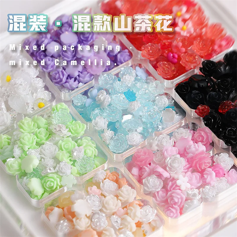 

50pcs 3D Colorful Camellia Nail Charms Mixed Resin Flower Valentine's Day Nail Art Decorations 4-6mm Flower Nail Art DIY Jewelry