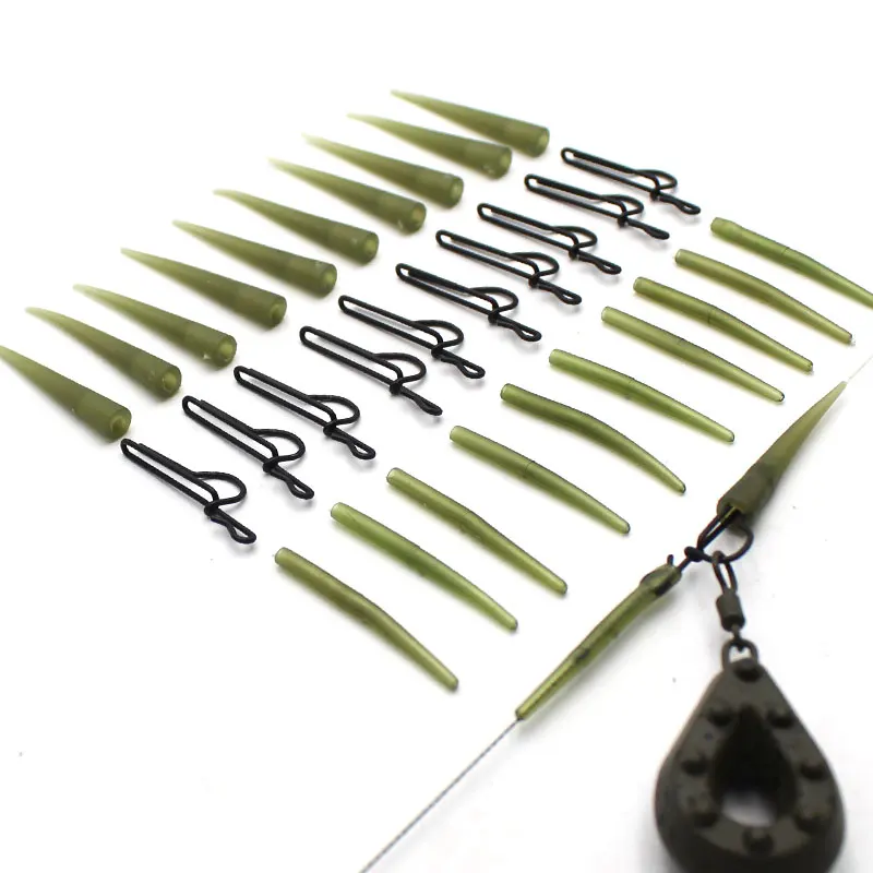 Комплект аксессуаров для карповой оснастки: быстрая смена грузила, антипримятые гильзы, хвостовая резинка для рыболовных материалов конечной оснастки, 10 наборов.