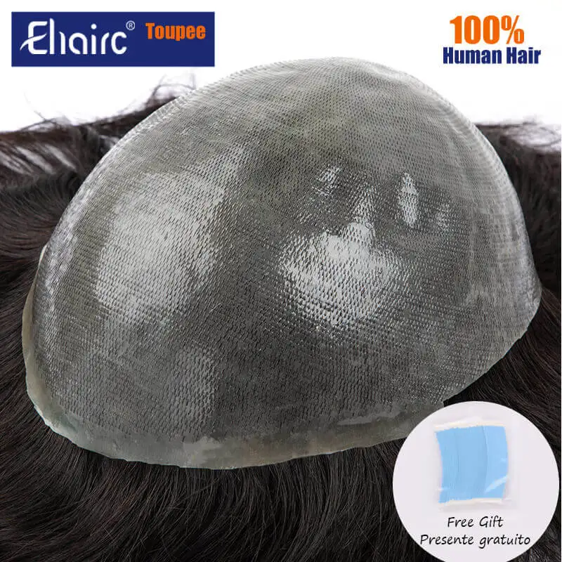 Male Hair Prosthesis 0.08mm  Knotless Pu Toupee Men Durable Wigs For Men 100% Indian Hair System Unit Mens Capillary Prosthesis