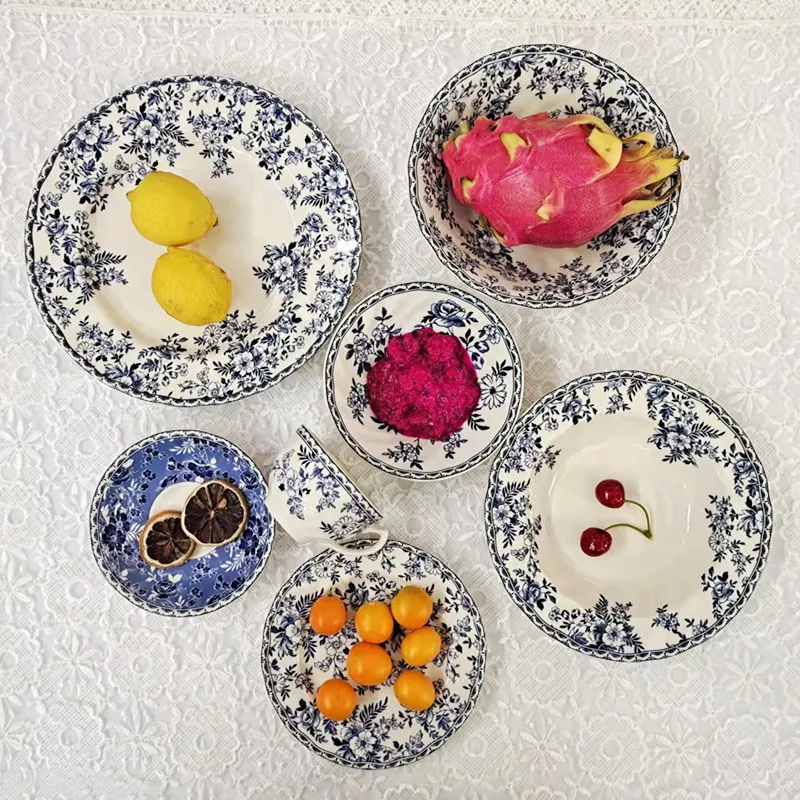 

Blue and White Porcelain Tea Set European-Style Ceramic Underglaze Western Cuisine Plate Dessert Plate Bowl Cup