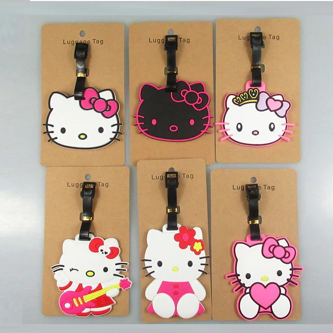 

Hello Kitty Luggage Tags Anime Cartoon Travel Accessories Suitcase Holder ID Addres Silicone Gel Portable Label Baggage Tag