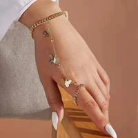 2022 new retro gold silver color butterfly bracelet for women fashion connected finger ring bracelet hand harness female jewelry